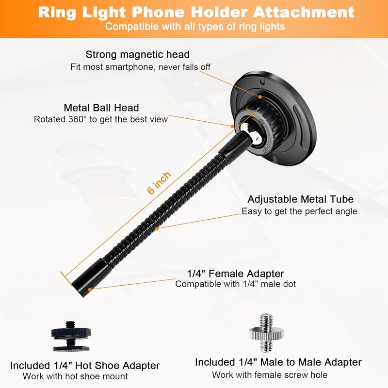 JCTRIWAY Ring Light Phone Holder Attachment, Strong Magnetic Phone Holder for Ring Light and Tripod Stand, Flexible Cell Phones Tripod Mount Adapter for MagSafe iPhone 16 15 14 13 12 Series and Android Phones - Image 2
